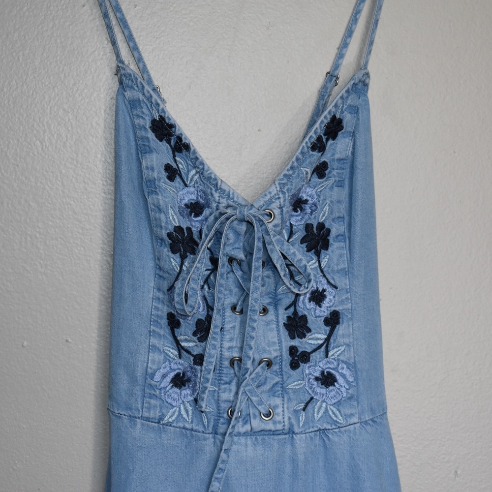 Chambray Denim Embroidered Corset Front Dress S - Picture 3 of 6